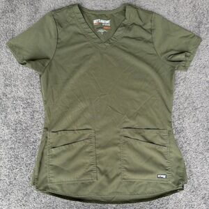 Greys Anatomy by Barco Spandex Stretch Scrub Top Olive Green V-Neck Small